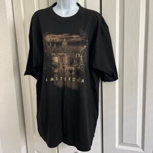 Vintage Amsterdam FunTex Kemme Holland Black Souvenir Shirt XXL Cotton